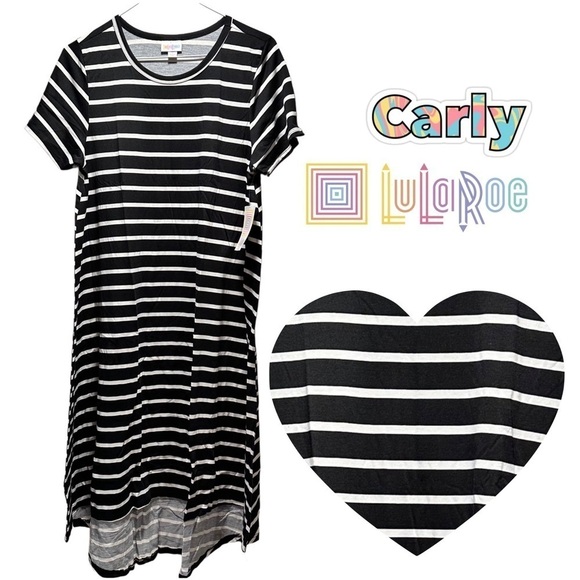 LulaRoe Carly Long/Midi Dress High Low Hem Stretchy Comfortable Black & White S - Picture 1 of 14